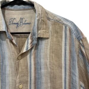 Tommy Bahama Mens 100% Linen Striped Short Sleeve Button Up Shirt Size L Spring